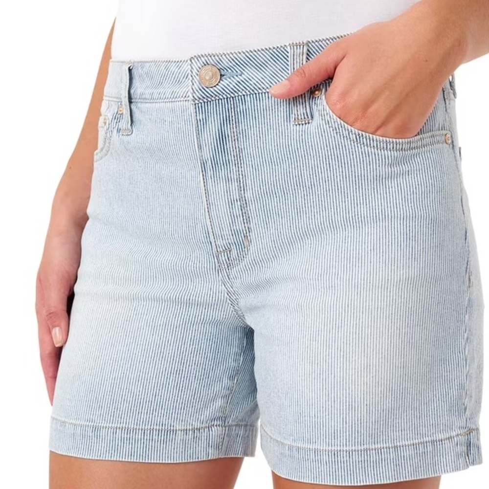 Seven7 Womens Weekend High Rise Striped Denim Shorts Blue Size 10 NWT
